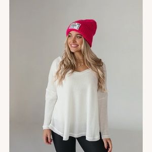 The Post Flawless brand White Oversized Waffle Knit Top